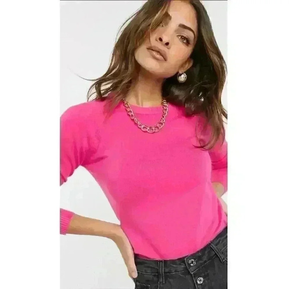 FRENCH CONNECTION BABY SOFT RAGLAN KNIT SWEATER BRIGHT PINK SIZE M - Picture 2 of 6